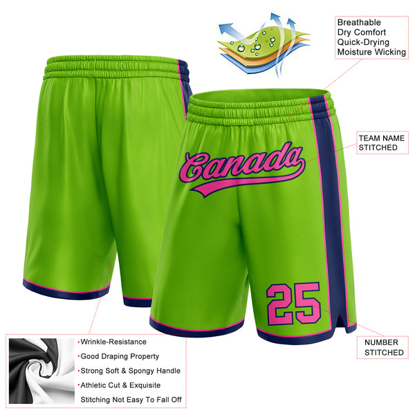 Custom Neon Green Pink-Navy Authentic Basketball Shorts
