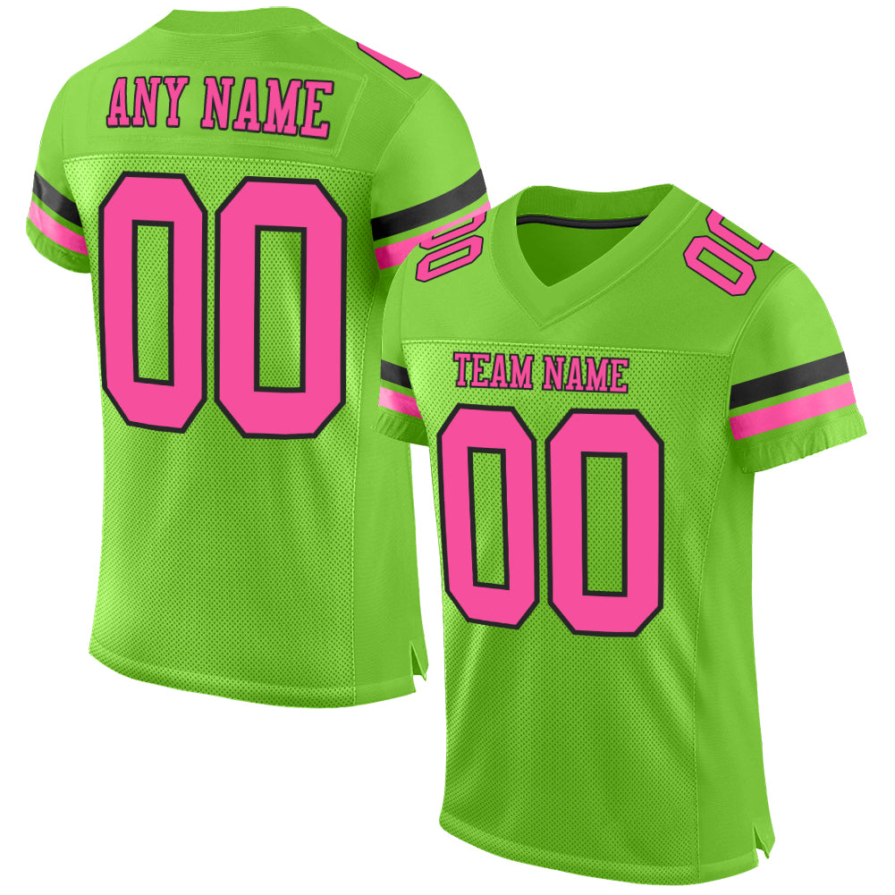 Custom Neon Green Pink-Black Mesh Authentic Football Jersey