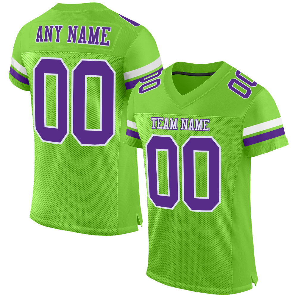 Custom Neon Green Purple-White Mesh Authentic Football Jersey