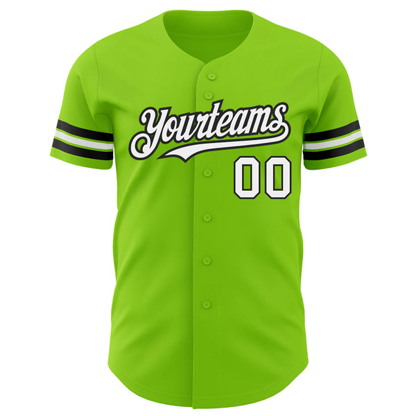 Custom Neon Green White-Black Authentic Baseball Jersey