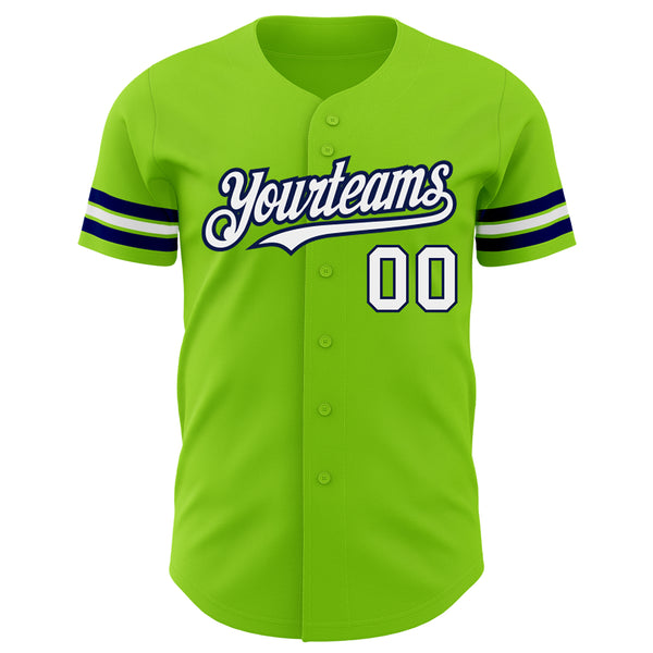 Custom Neon Green White-Navy Authentic Baseball Jersey
