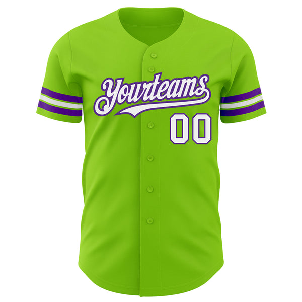 Custom Neon Green White-Purple Authentic Baseball Jersey