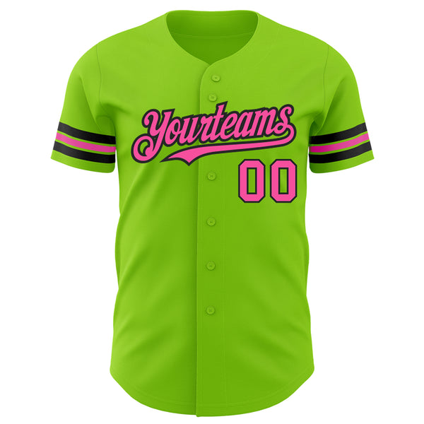 Custom Neon Green Pink-Black Authentic Baseball Jersey