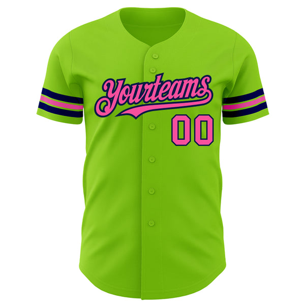 Custom Neon Green Pink-Navy Authentic Baseball Jersey