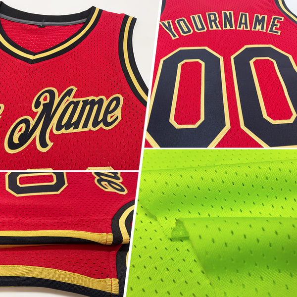 Custom Neon Green Red-Black Authentic Throwback Basketball Jersey