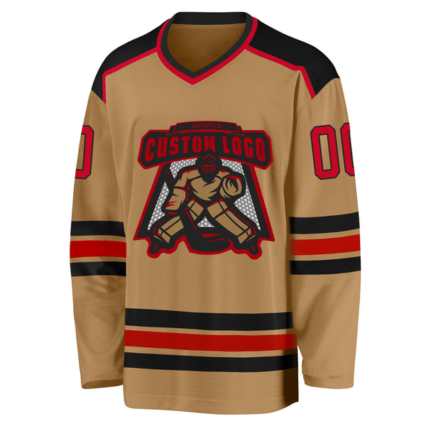 Custom Old Gold Red-Black Hockey Jersey