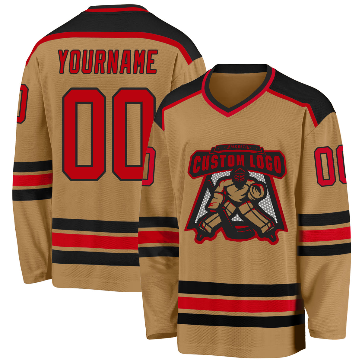 Custom Gold Black Red-White Classic Style Hockey Jersey main image 1