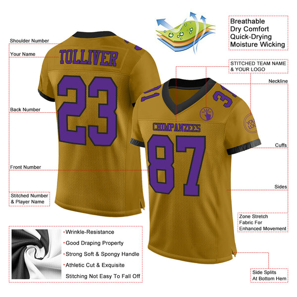 Custom Old Gold Purple-Black Mesh Authentic Football Jersey