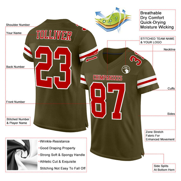 Custom Olive Red-White Mesh Authentic Salute To Service Football Jersey