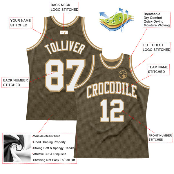 Custom Olive White-Old Gold Authentic Throwback Salute To Service  Basketball Jersey