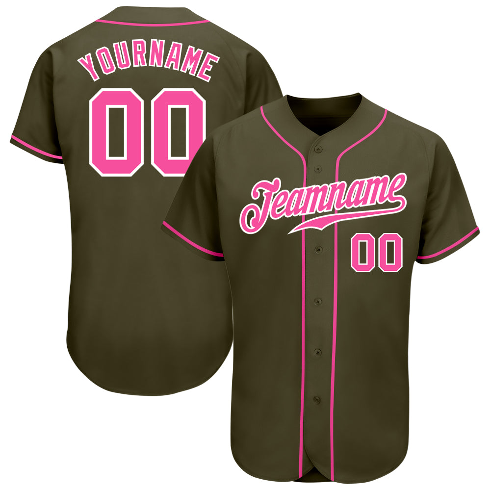 Custom Olive Pink-White Authentic Salute To Service Baseball Jersey