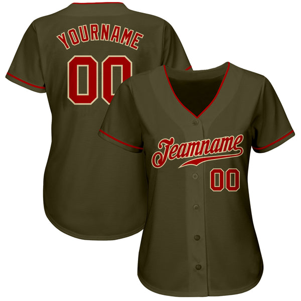 Custom Olive Red-Cream Authentic Salute To Service Baseball Jersey