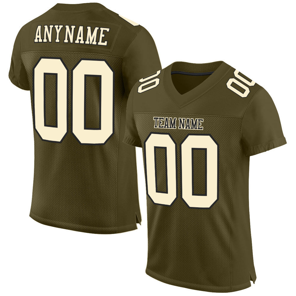 Custom Olive Cream-Black Mesh Authentic Salute To Service Football Jersey