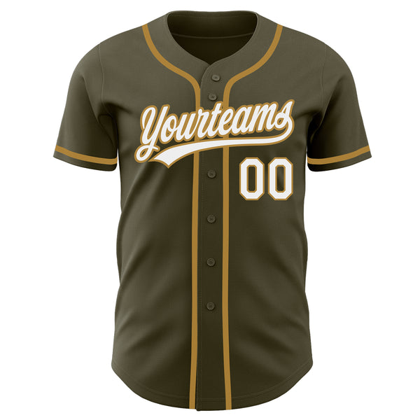 Custom Olive White-Old Gold Authentic Salute To Service Baseball Jersey