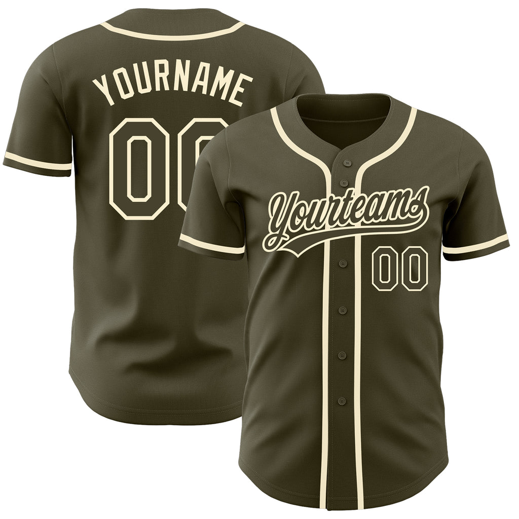 Custom Olive Olive-Cream Authentic Salute To Service Baseball Jersey