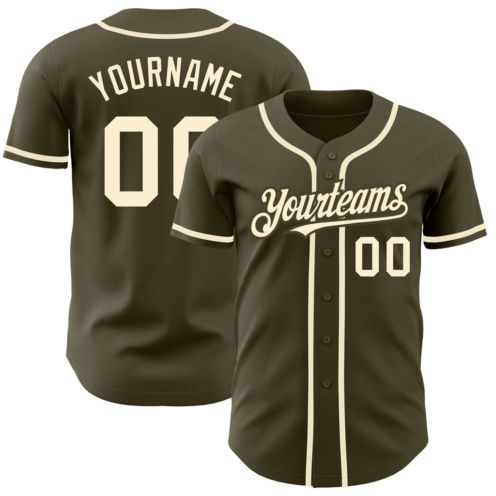 Custom Olive Cream Authentic Salute To Service Baseball Jersey