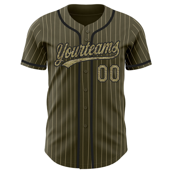 Custom Olive City Cream Pinstripe Camo-Black Authentic Salute To Service Baseball Jersey