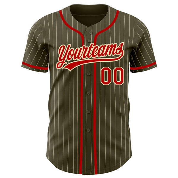 Custom Olive City Cream Pinstripe Red Authentic Salute To Service Baseball Jersey