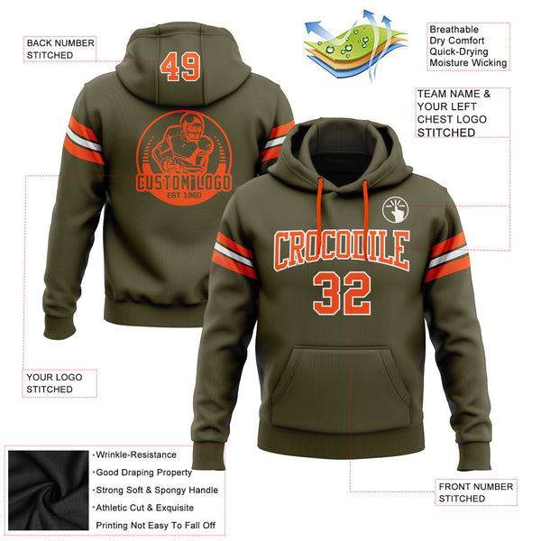 Custom Stitched Olive Orange-White Football Pullover Sweatshirt Salute To Service Hoodie