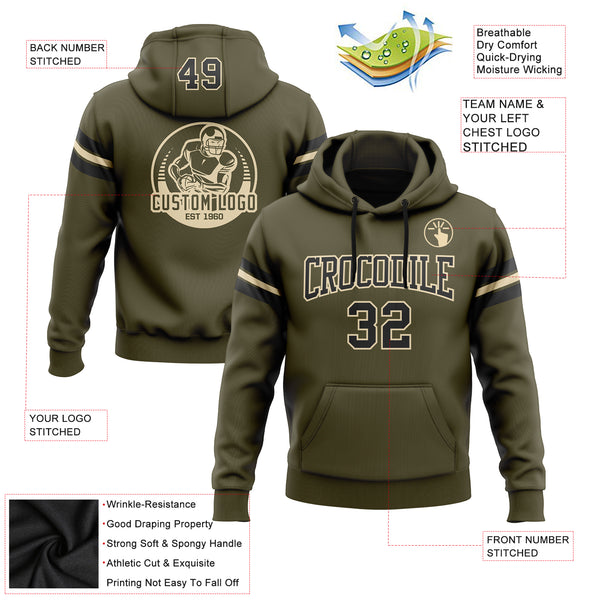 Custom Stitched Olive Black-City Cream Football Pullover Sweatshirt Salute To Service Hoodie