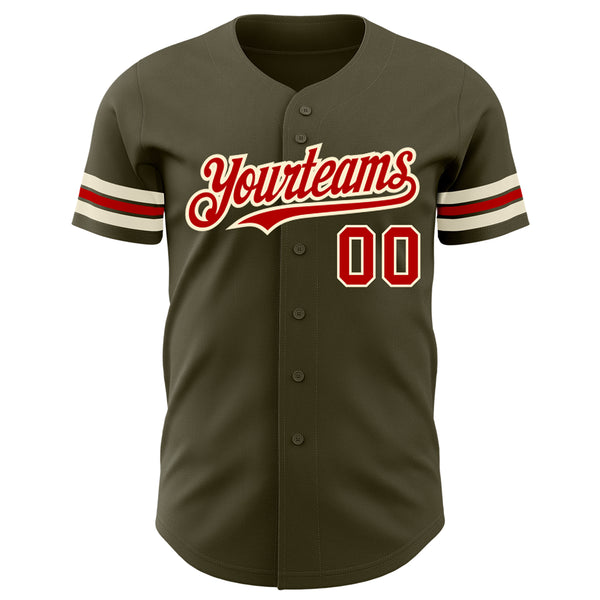 Custom Olive Red-Cream Authentic Salute To Service Baseball Jersey