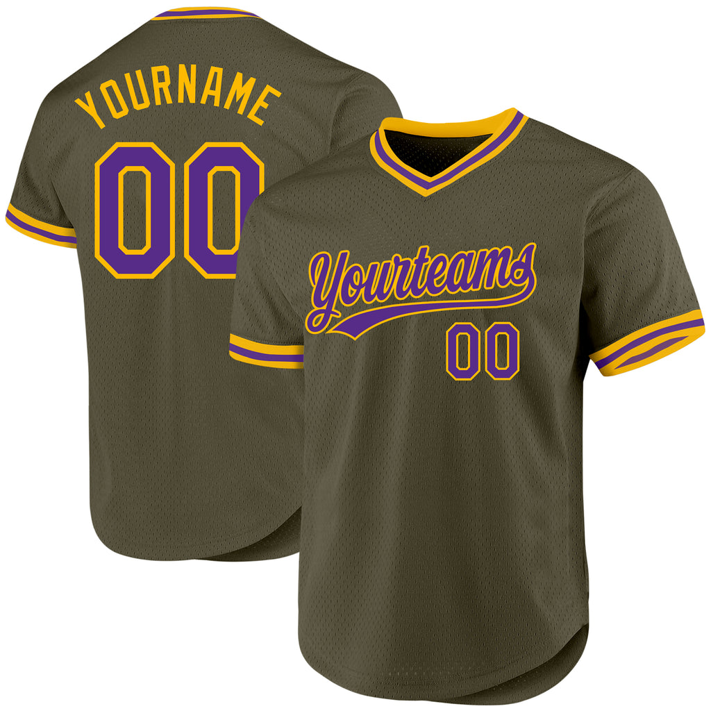 Custom Olive Purple-Gold Authentic Throwback Salute To Service Baseball Jersey