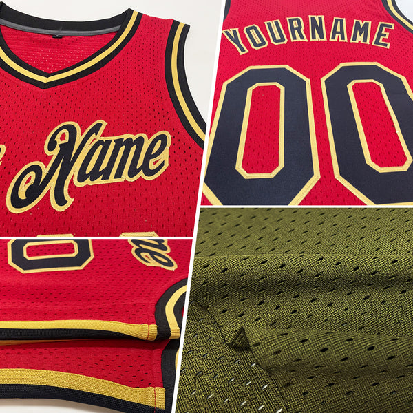 Custom Olive White-Gold Authentic Throwback Salute To Service Basketball Jersey