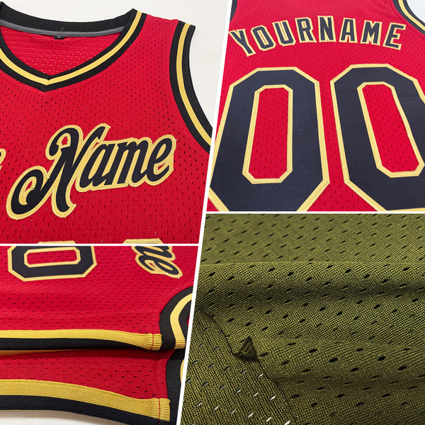 Custom Olive Red-White Authentic Throwback Salute To Service Basketball Jersey