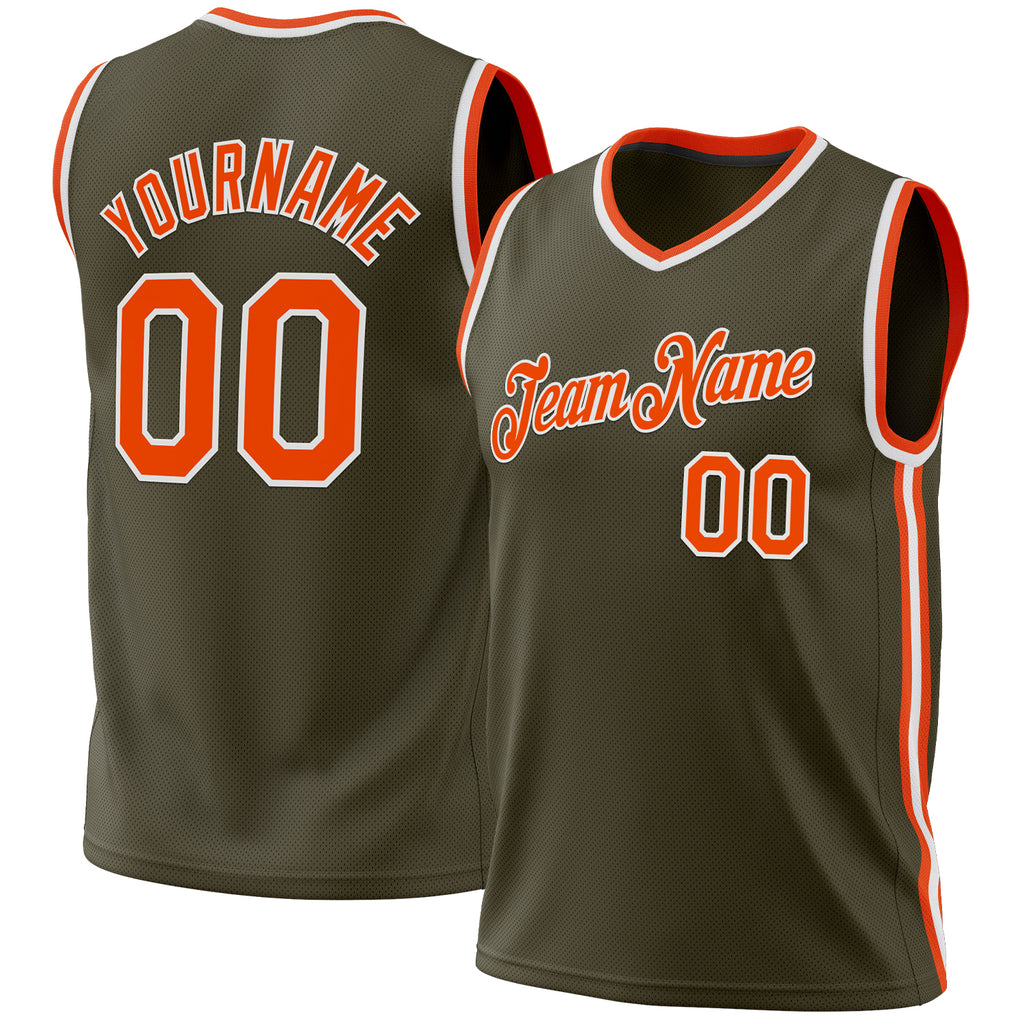 Custom Olive Orange-White Authentic Throwback Salute To Service Basketball Jersey