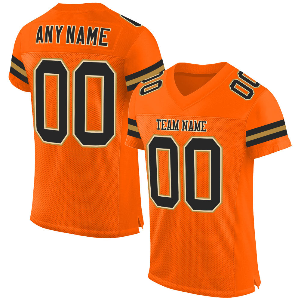 Custom Orange Black-Old Gold Mesh Authentic Football Jersey