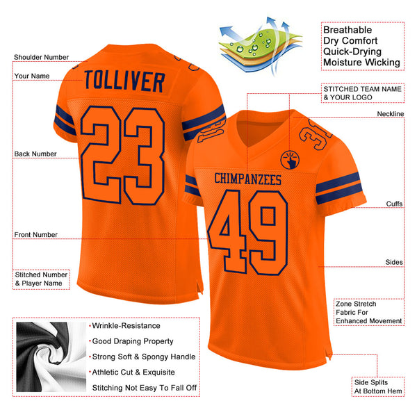 Custom Orange Orange-Navy Mesh Authentic Football Jersey