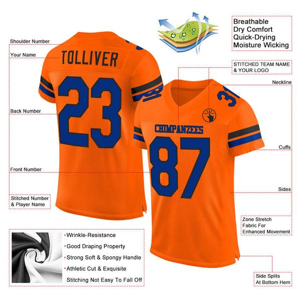 Custom Orange Royal-Black Mesh Authentic Football Jersey