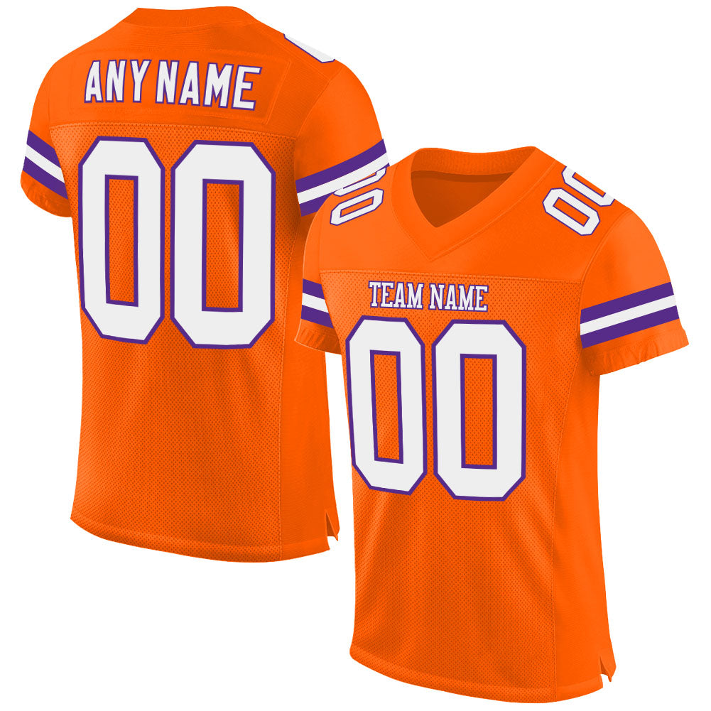 Custom Orange White-Purple Mesh Authentic Football Jersey