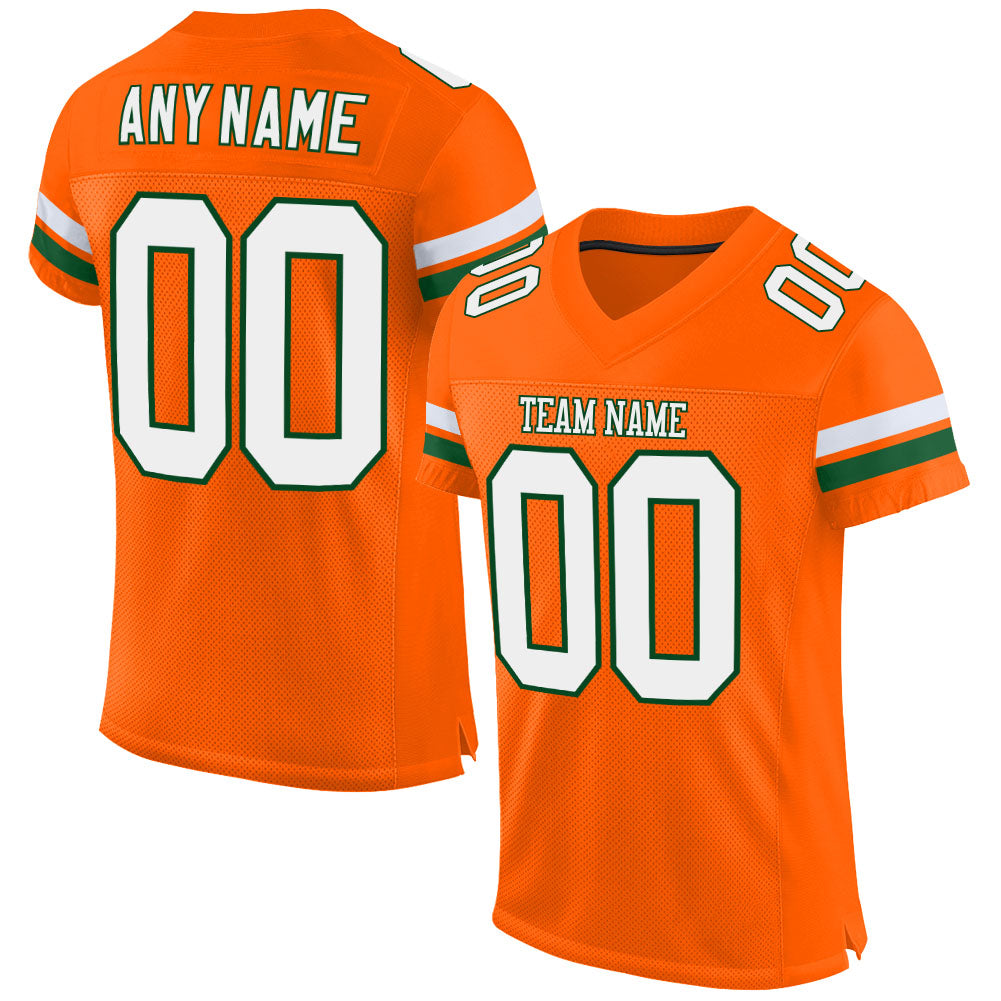 Custom Orange White-Green Mesh Authentic Football Jersey