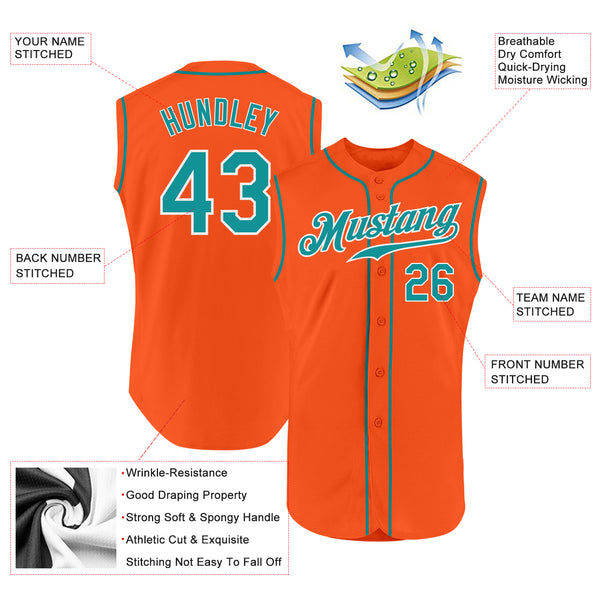 Custom Orange Teal-White Authentic Sleeveless Baseball Jersey