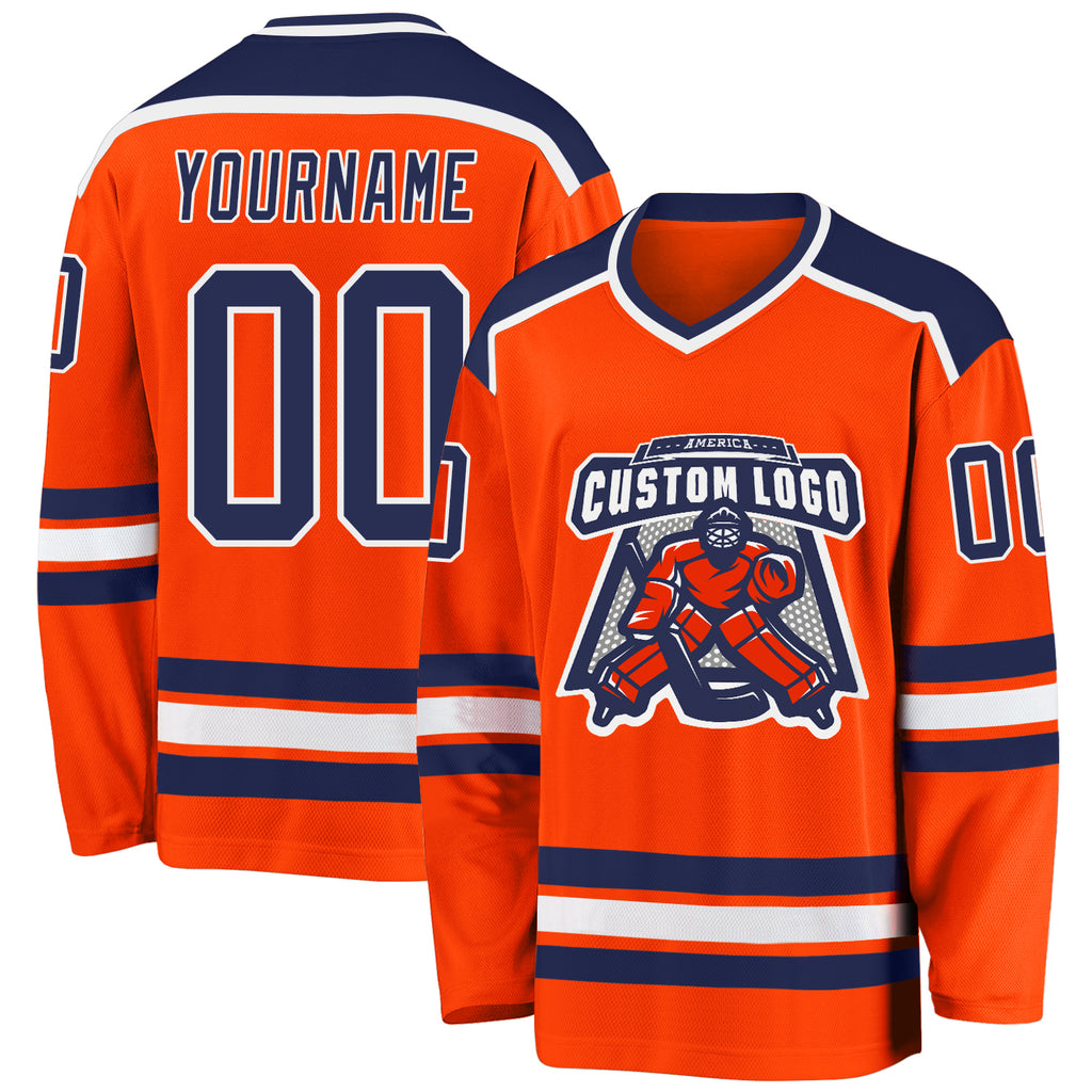 Custom Orange Navy-White Hockey Jersey