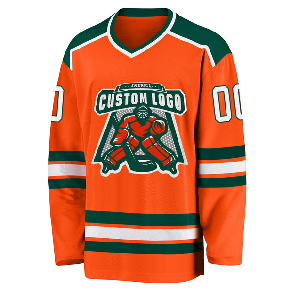 Custom Orange White-Green Hockey Jersey