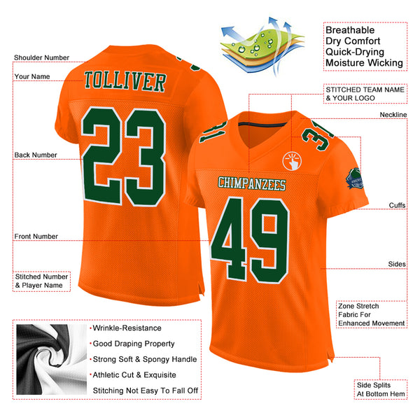 Custom Orange Green-White Mesh Authentic Football Jersey