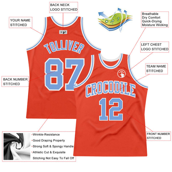 Custom Orange Light Blue-White Authentic Throwback Basketball Jersey