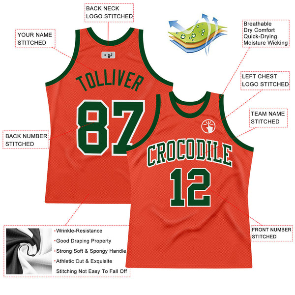 Custom Orange Green-White Authentic Throwback Basketball Jersey