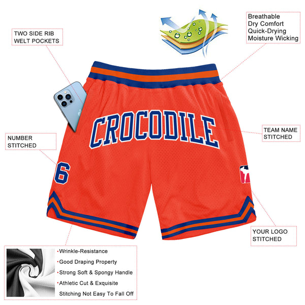 Custom Orange Royal-White Authentic Throwback Basketball Shorts