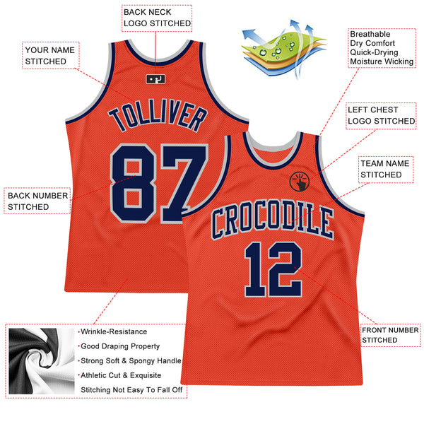 Custom Orange Navy-Gray Authentic Throwback Basketball Jersey