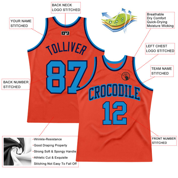 Custom Orange Blue-Navy Authentic Throwback Basketball Jersey