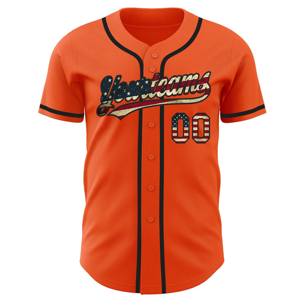 Custom Orange Vintage USA Flag-Black Authentic Baseball Jersey