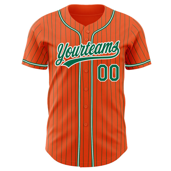 Custom Orange Kelly Green Pinstripe Kelly Green-White Authentic Baseball Jersey