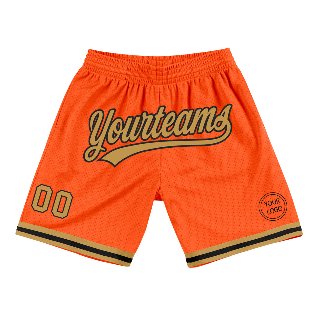 Custom Orange Old Gold-Black Authentic Throwback Basketball Shorts
