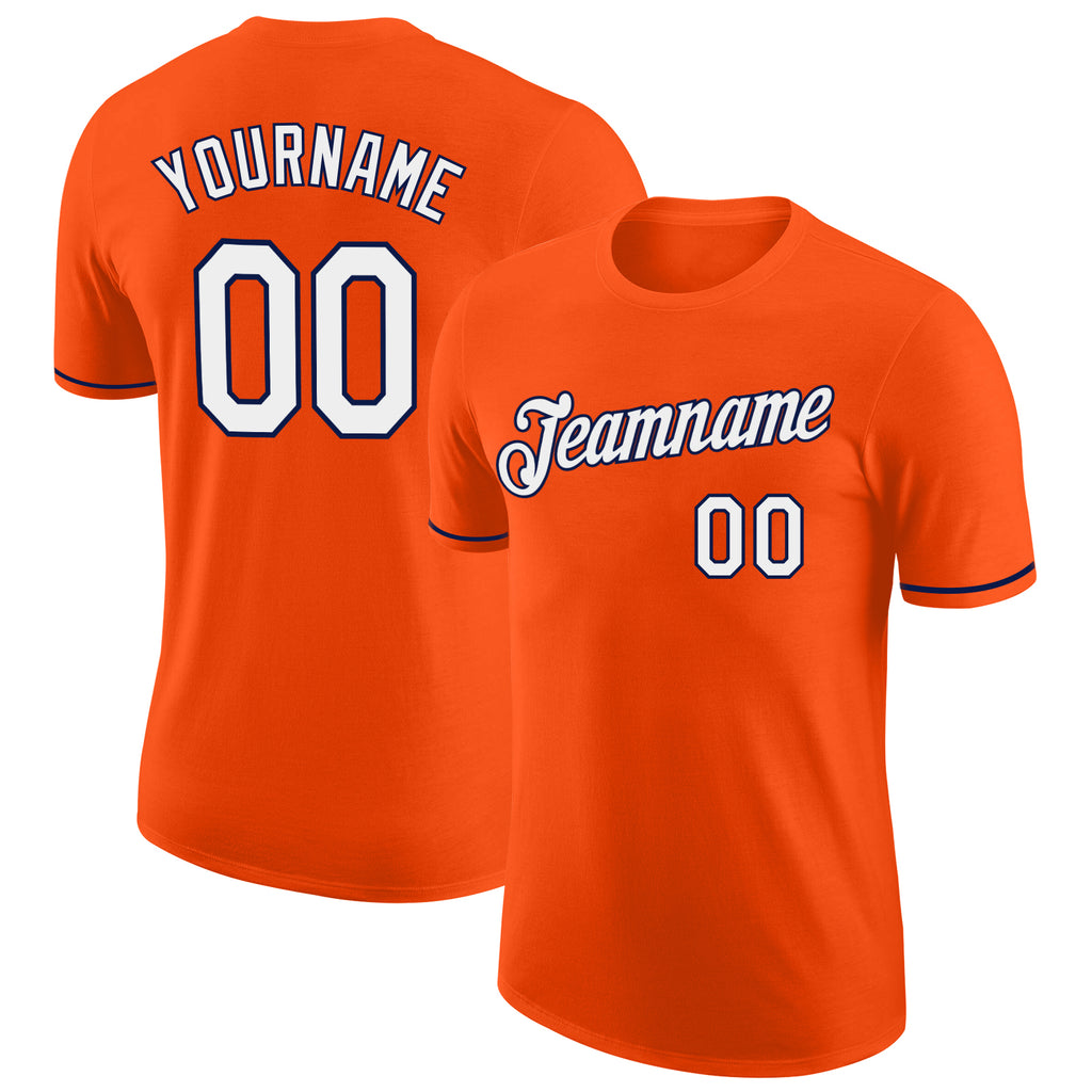 Custom Orange White-Navy Performance T-Shirt