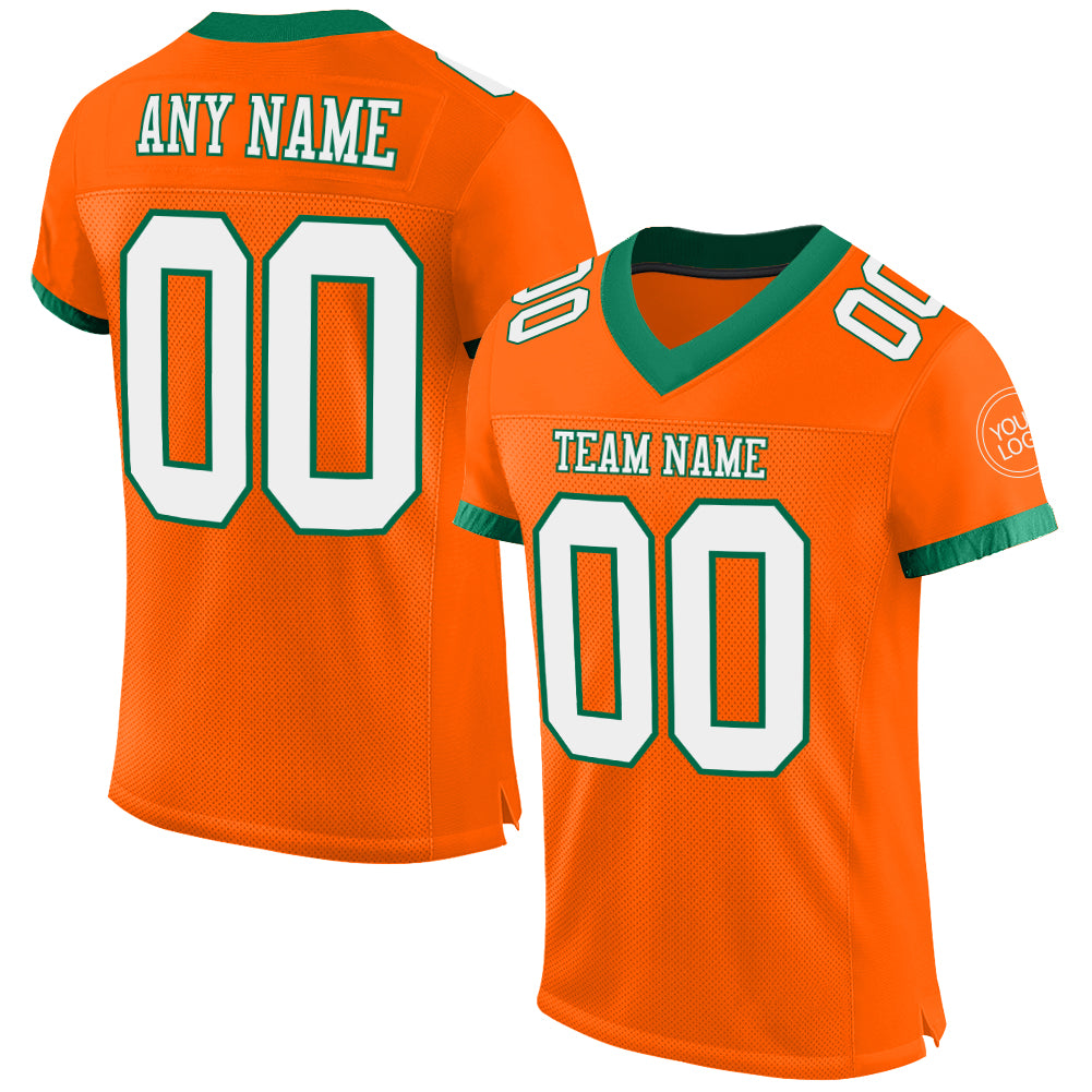 Custom Orange White-Kelly Green Mesh Authentic Football Jersey