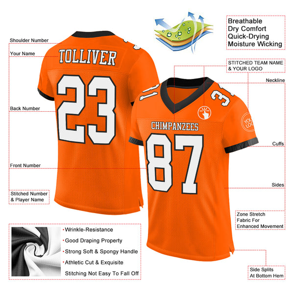 Custom Orange White-Black Mesh Authentic Football Jersey