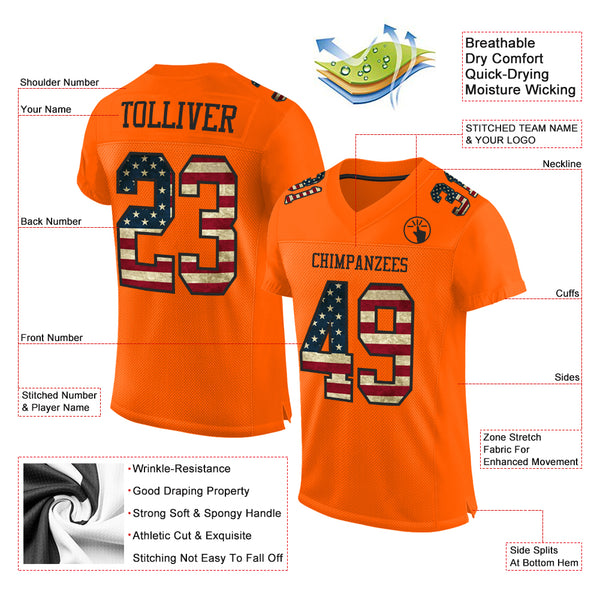 Custom Orange Vintage USA Flag-Black Mesh Authentic Football Jersey